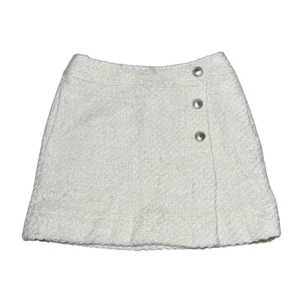 REISS June Short Boucle Skirt Ivory Off-White Size 6, UK 10 Pockets Lined Pencil